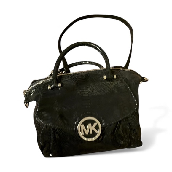 Michael Kors Snake Embossed Leather Shoulder Bag/Cross Body Jet Set BlacK - Picture 4 of 16